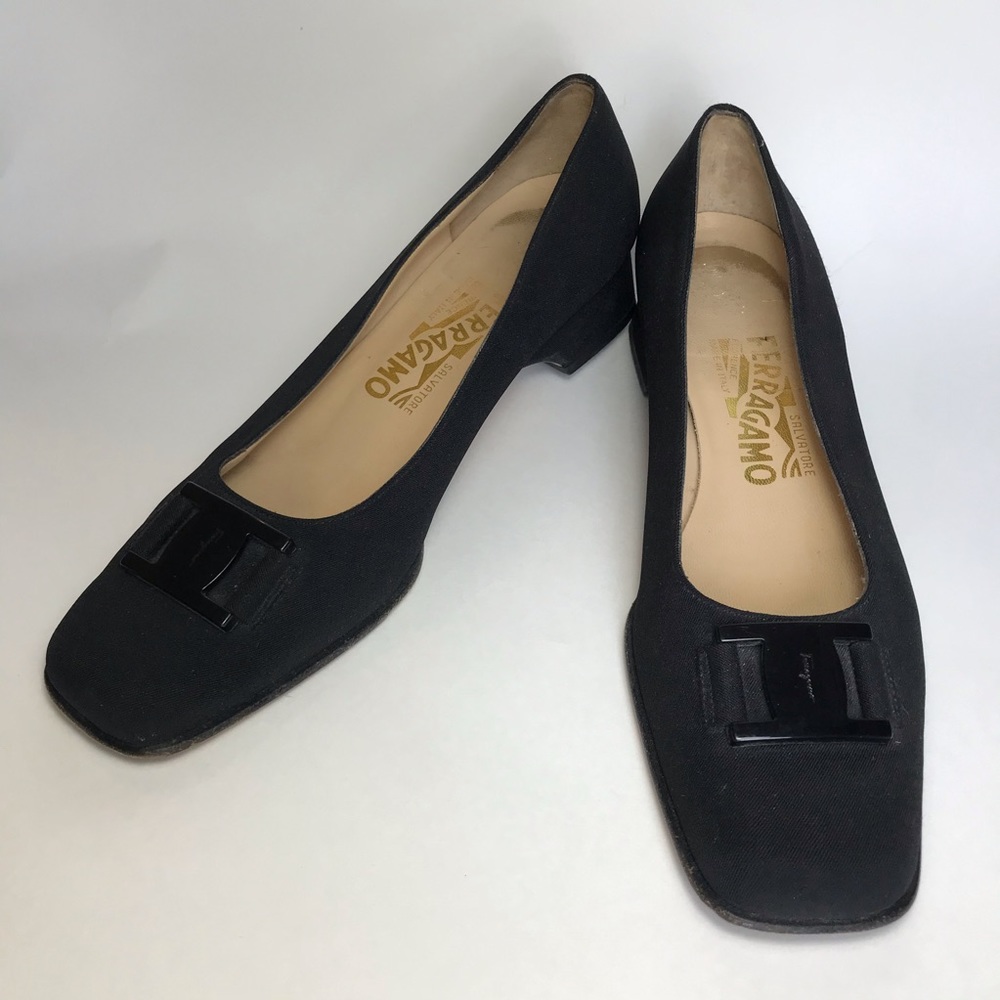 Salvatore Ferragamo Black Buckled Chunky Heel- 8